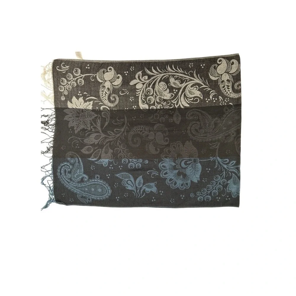 West Loop Scarf Fringe Paisley Floral Long Blue‎ Grey Black Pashmina Wrap